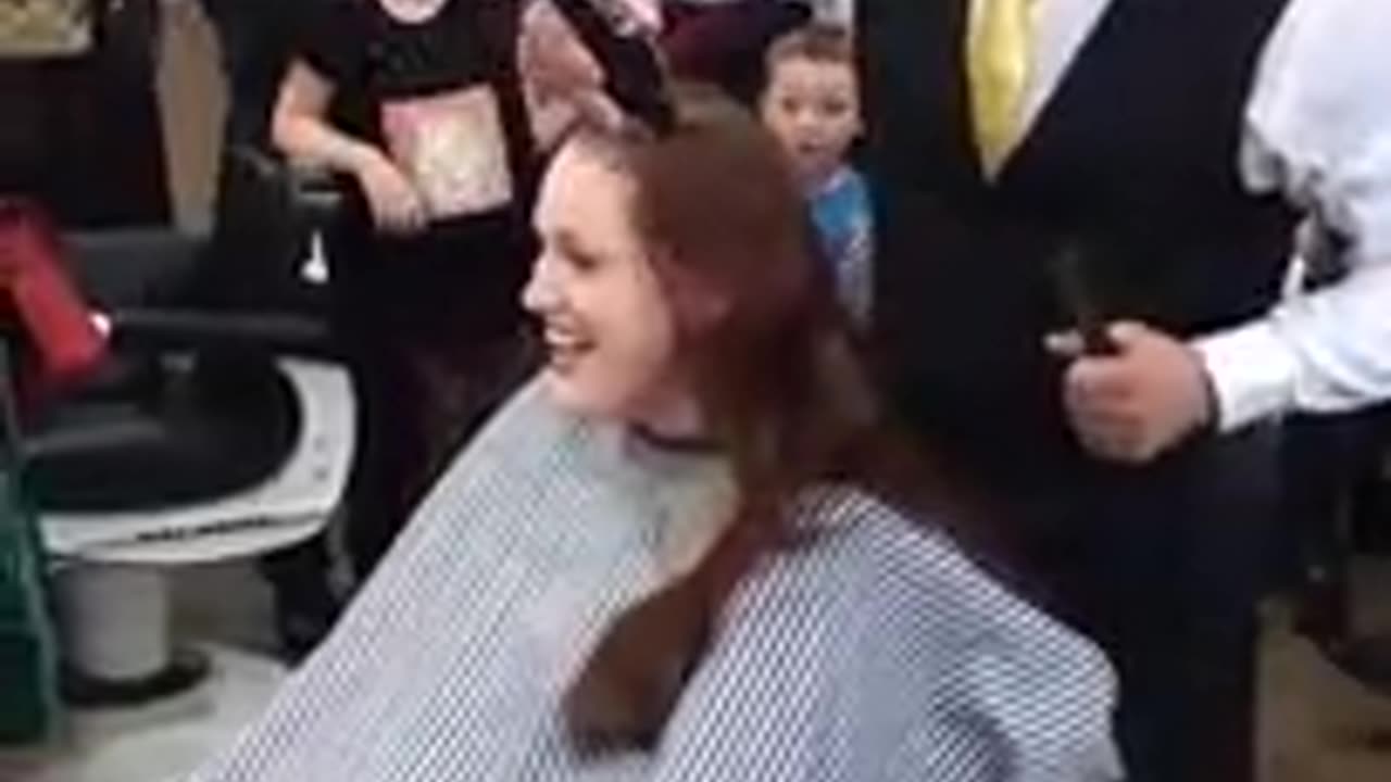 A proper barbershop headshave for a lady