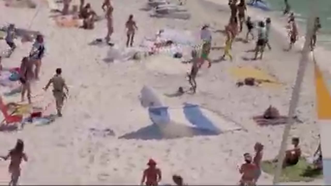 The attack of the fish on the beach is among the people