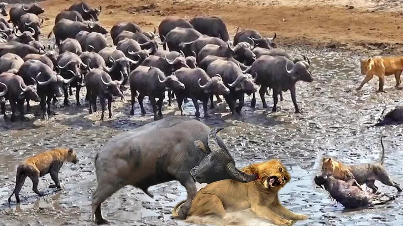 Angry Buffalo Herd Kills Lion