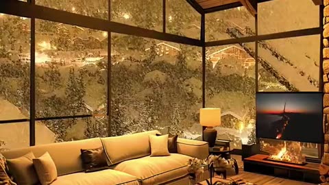 Relaxing Snowfall and Fireplace