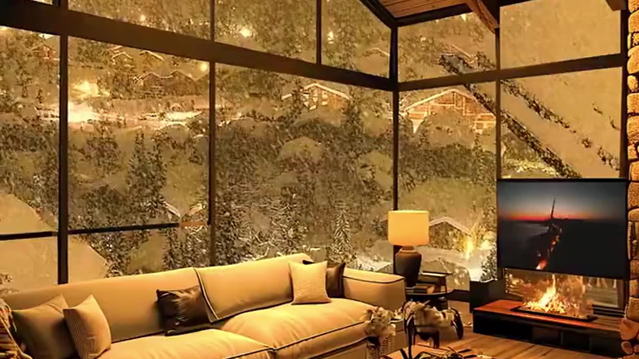 Relaxing Snowfall and Fireplace