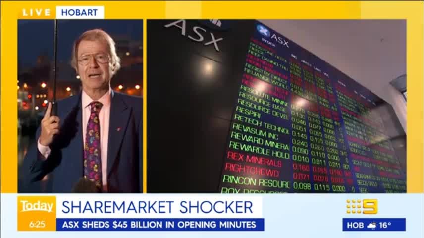 Australia’s share market plummets $45 billion in minutes - 9 News Australia