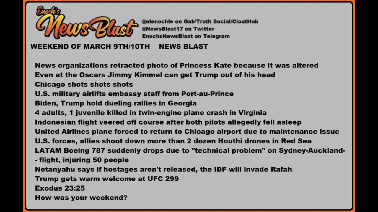 Weekend of March 9/10, 2024 News Blast