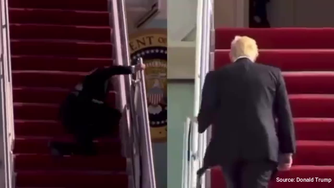 WATCH: Trump Posts Hilarious Video Of Brandon Struggling Up Air Force One Stairs