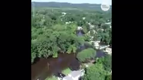 Drone flies over flooded New Jersey neighborhood