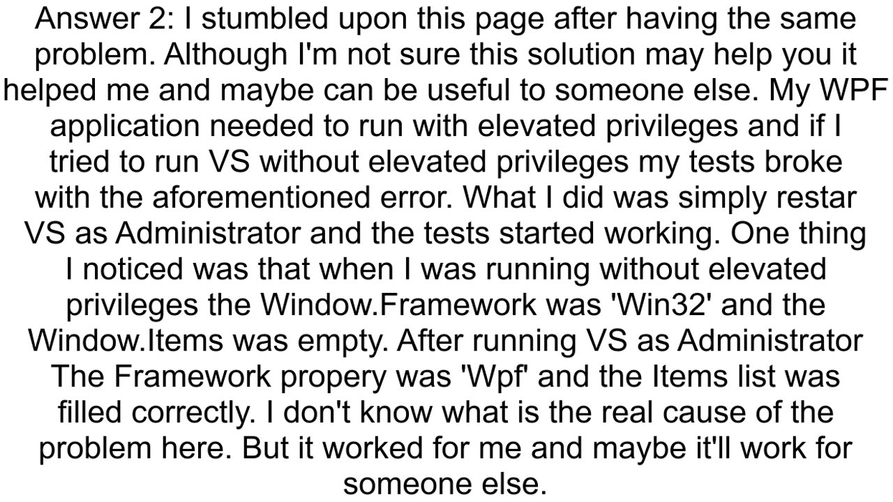 UI Automation White framework quotNonComVisibleBaseClass was detectedquot exception