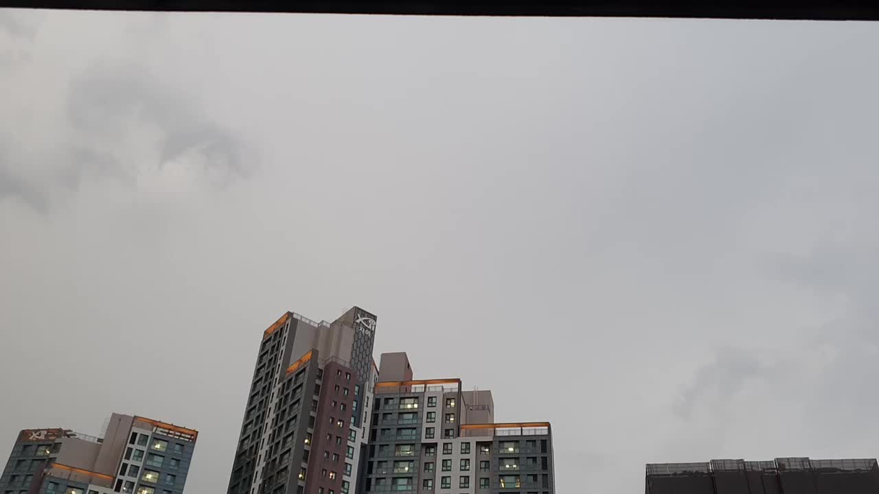 Cloudy sky. Lightning.