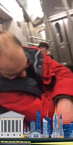 Guy black jacket grey pants yelling and singing red jacket guy sleeping