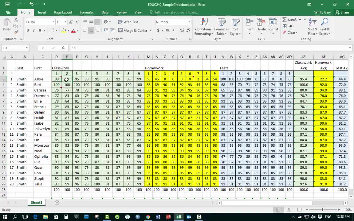Excel Gradebook 1