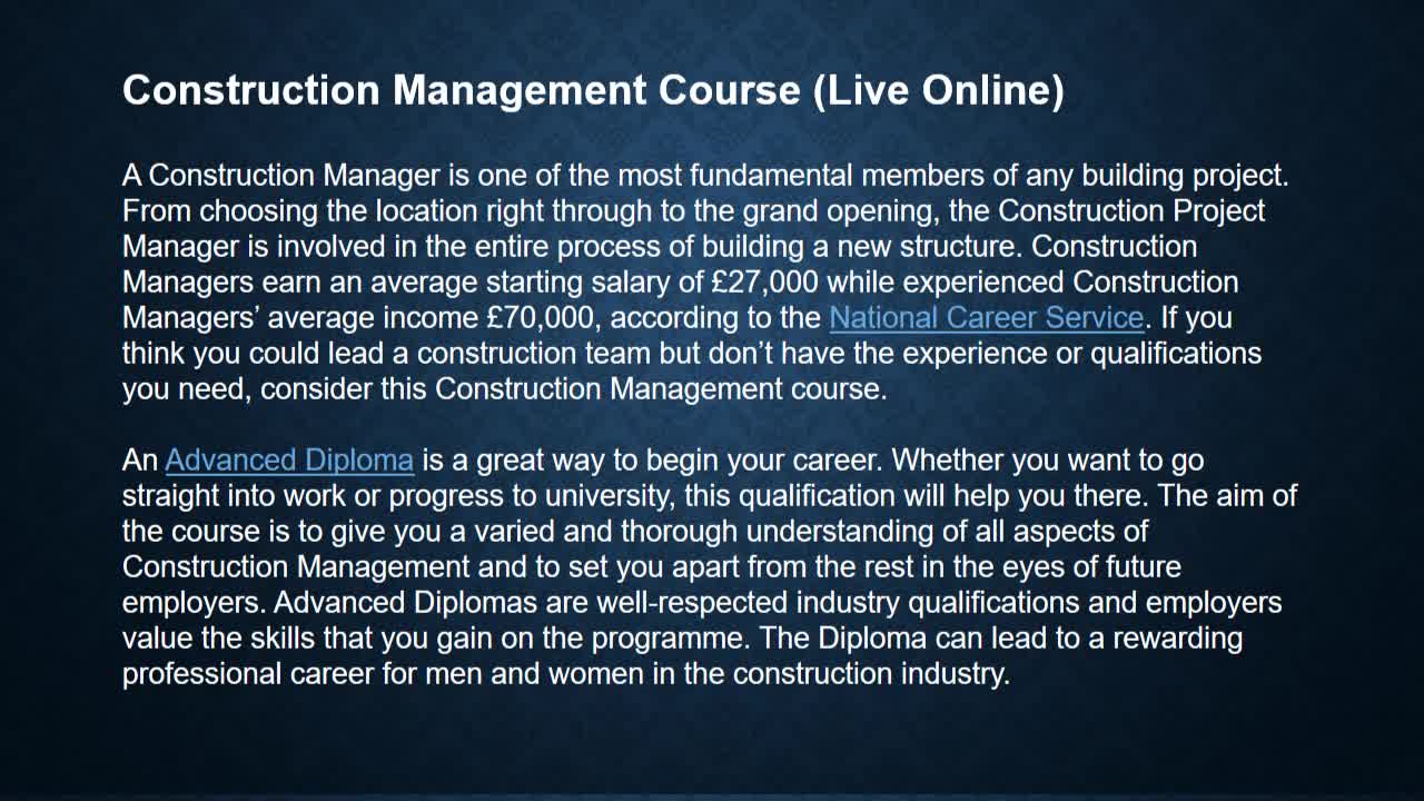 construction management courses Live