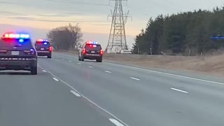 Large Police Convoy Stopping a Stolen Semi Truck