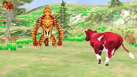 Giant Tiger Wolf Vs Zombie Bull Save Cow CartoonGiant Wolf- Animal Mammoth Revolt_Cut