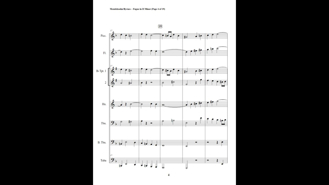 Felix Mendelssohn – Fugue in D Minor, Op. 37 (Brass Sextet + Piccolo & Flute)