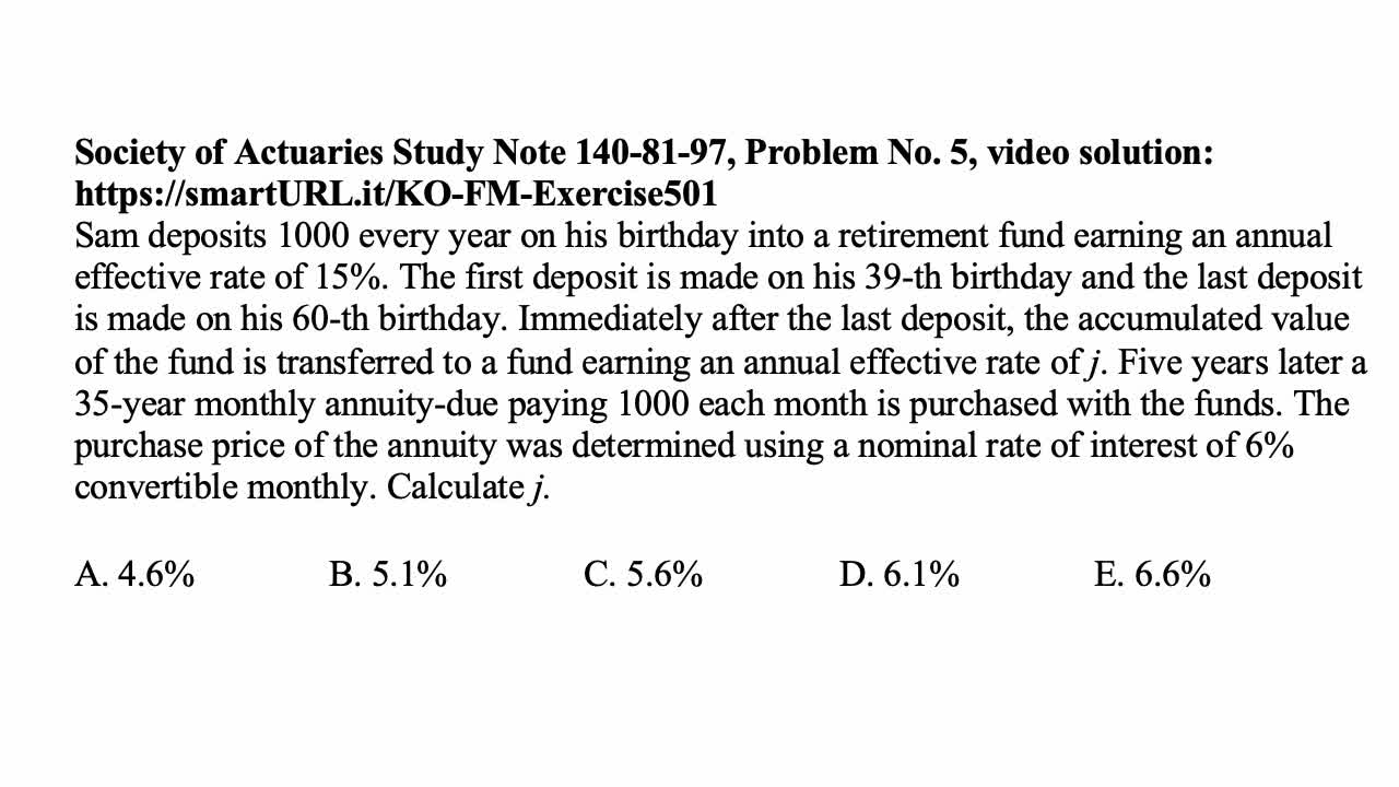 Exam FM exercise for March 19, 2022