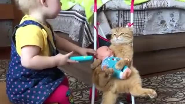 Cute baby and cute cat 🐈#cutecat