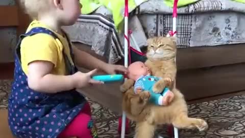Cute baby and cute cat 🐈#cutecat