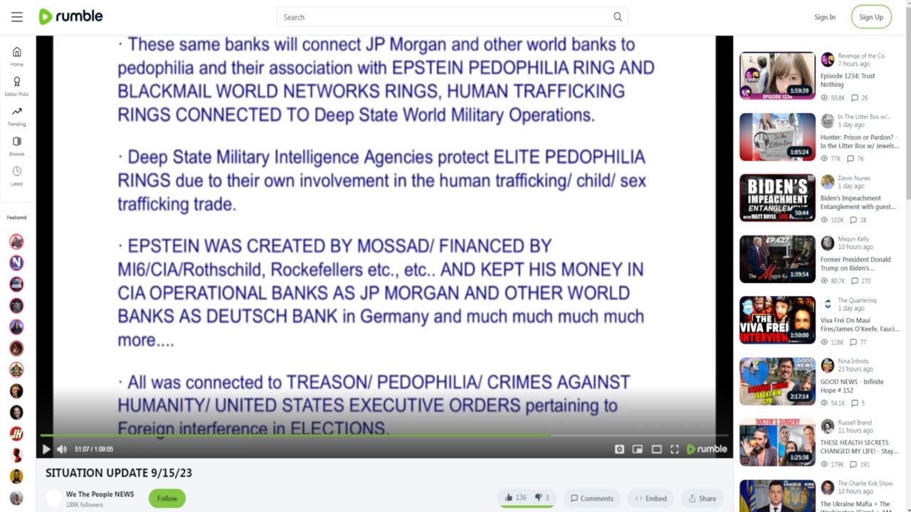 rumble - these same banks will connect JP Morgan and other world banks to pedophilia and