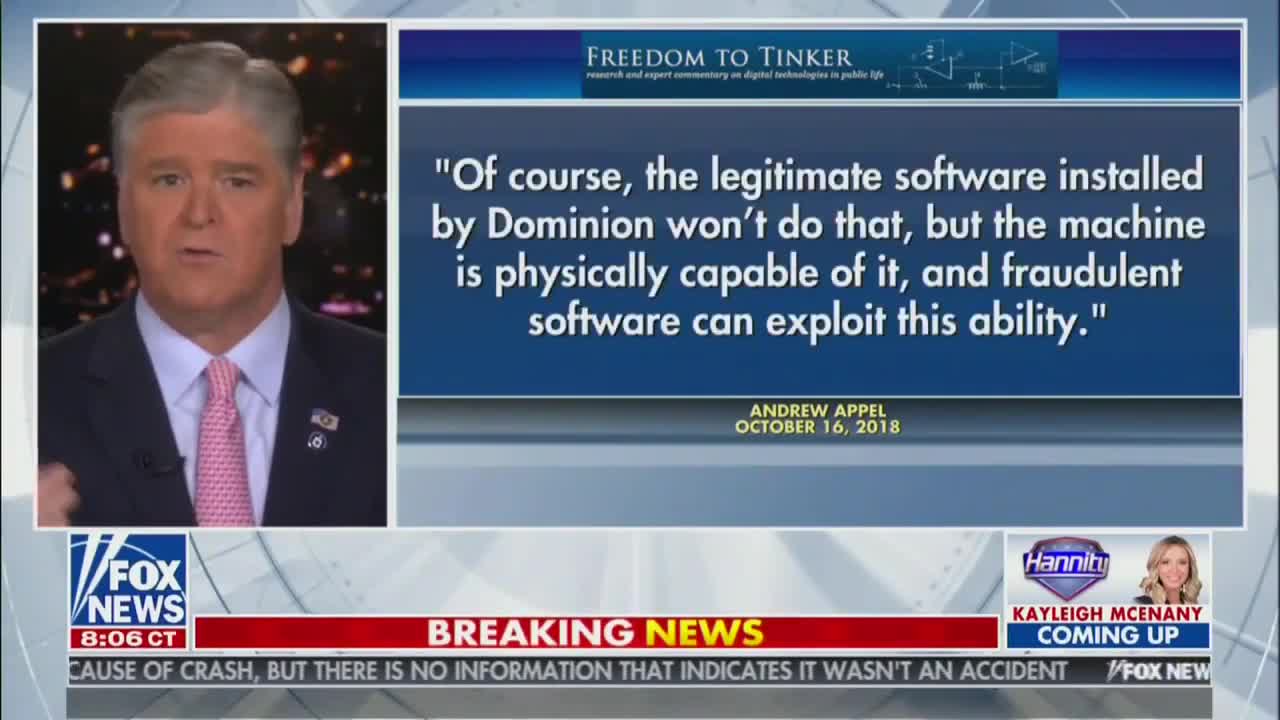 Hannity on the horrible, inaccurate and anything but secure Dominion Voting System