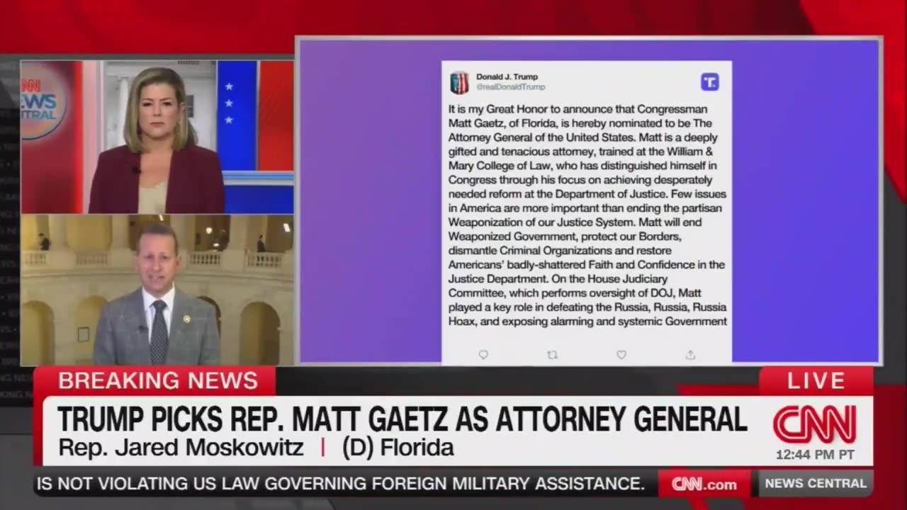 Democrat Congressman says Matt Gaetz is ‘fiercely competent’ and will be one of the most powerful attorney generals in American history