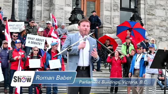 ROMAN BABER, FEDERAL CONSERVATIVE LEADERSHIP CANDIDATE, SPEAKS ON STEPS OF BC PARLIAMENT