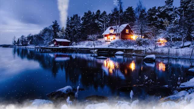 Relaxing, Soothing, Stress Relief Snowy Cabin on the Lake