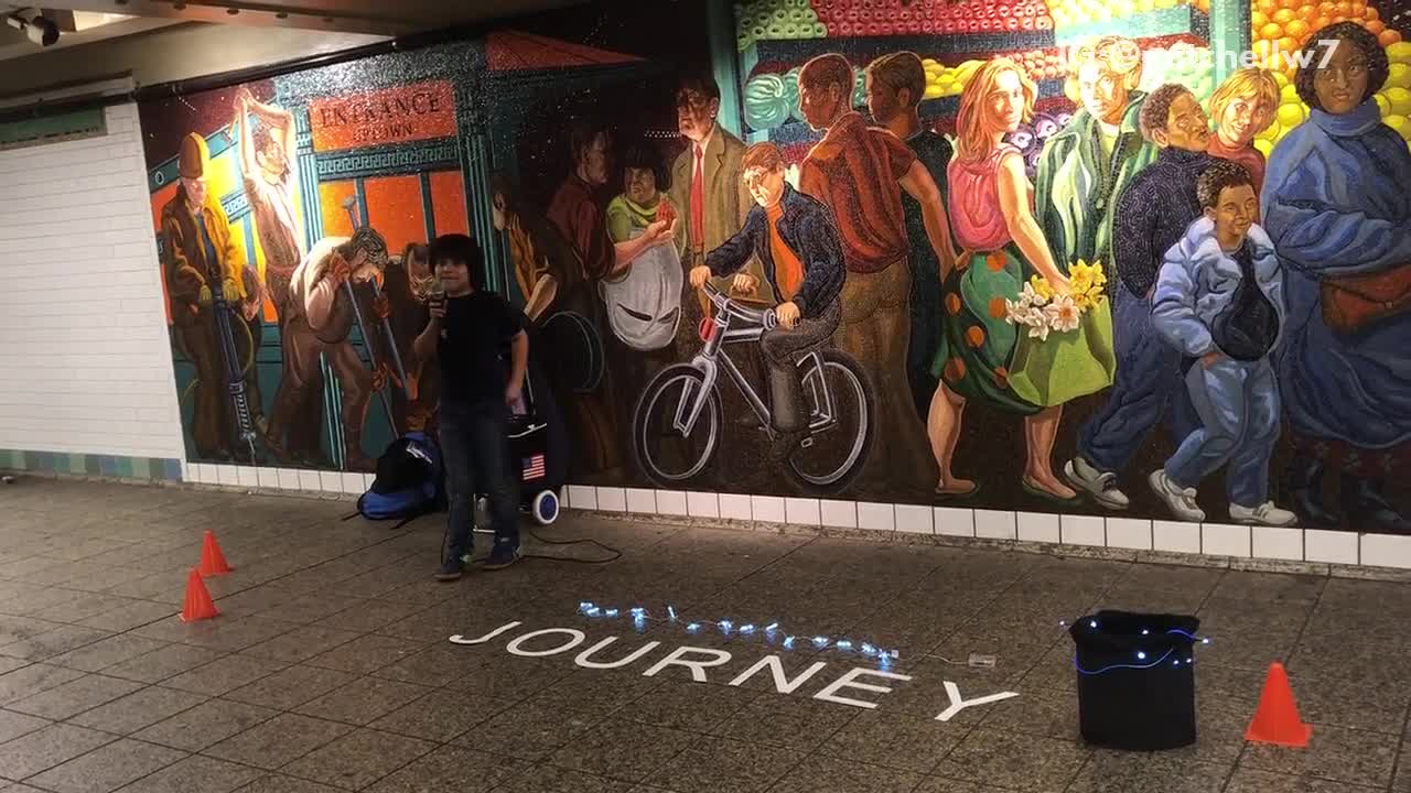 Little kid boy singing journey dont stop believing subway station