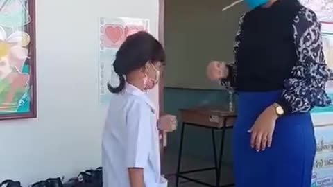 Watch how teacher and a her students greet each other