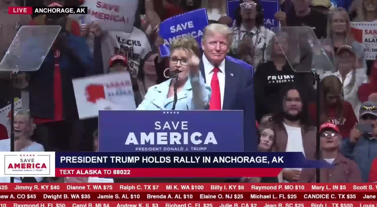 Sarah Palin during a rally in Anchorage