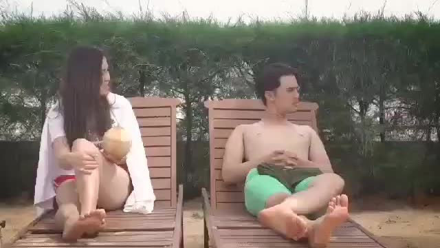 Fun on the beach with coconut