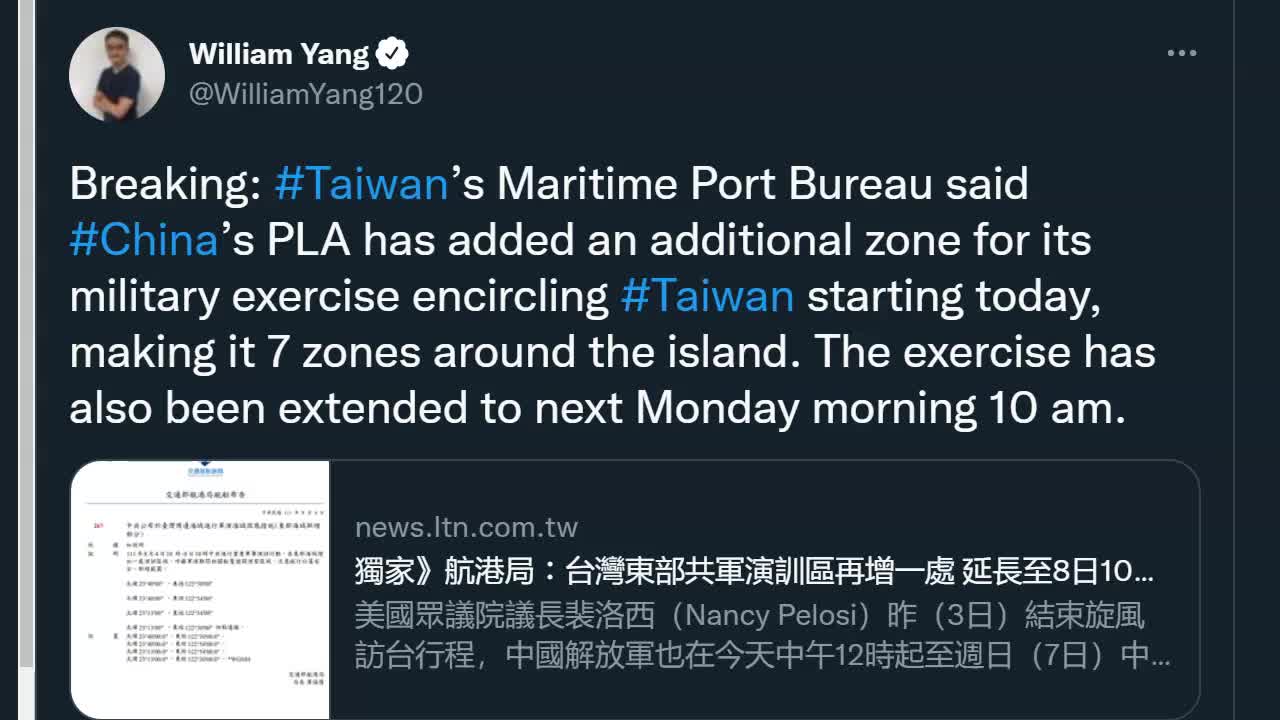 Taiwan Crisis: Military Exercises and Incursions - Brief Update