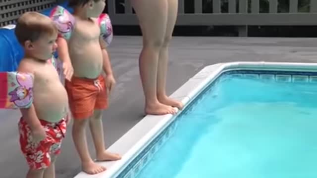 Cute child enjoy swimming