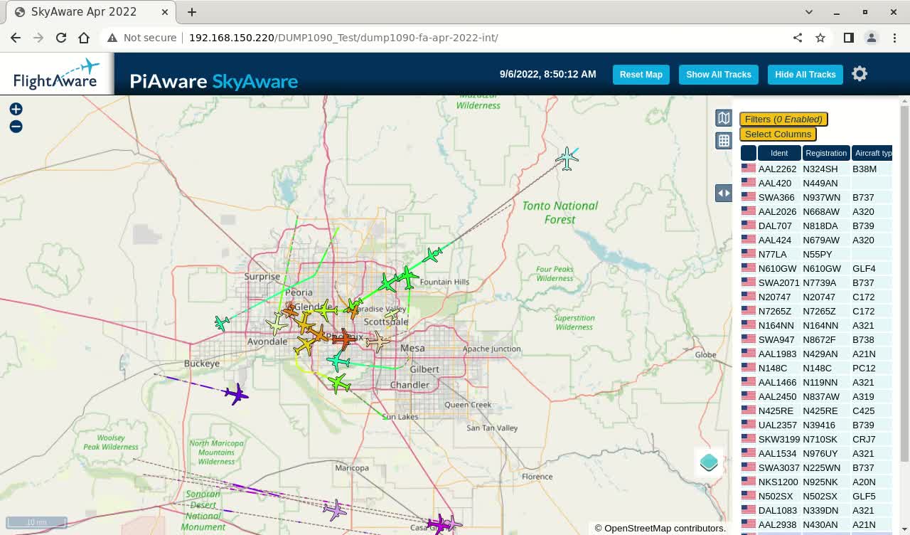 Sept 7th 2022 time lapsed phoenix air traffik with piaware and linux