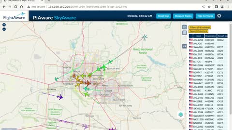 Sept 7th 2022 time lapsed phoenix air traffik with piaware and linux