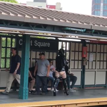 Girl train station platform emo goth cosplay