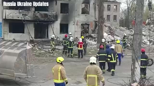 Footage of dismantled buildings in Borodyanka of Kyiv region