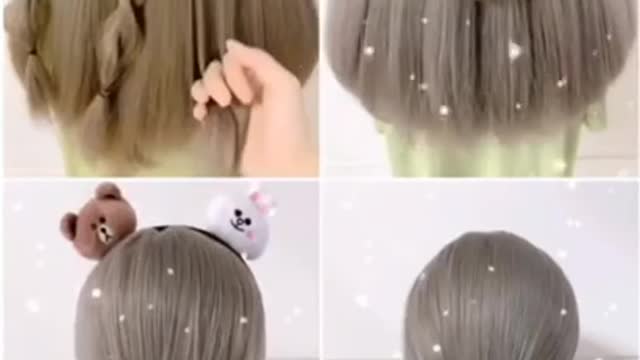 DIY Hair style girl simple and easy x4