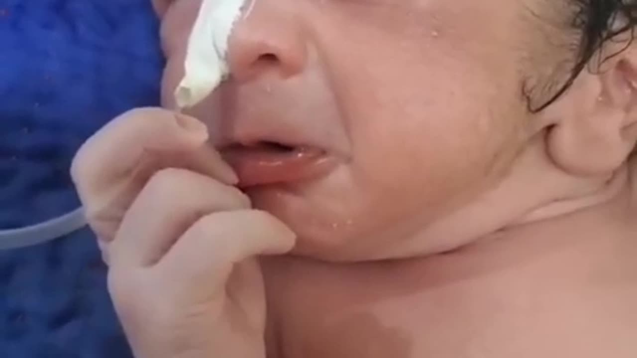 New born baby eyes and noies slowing feeding baby