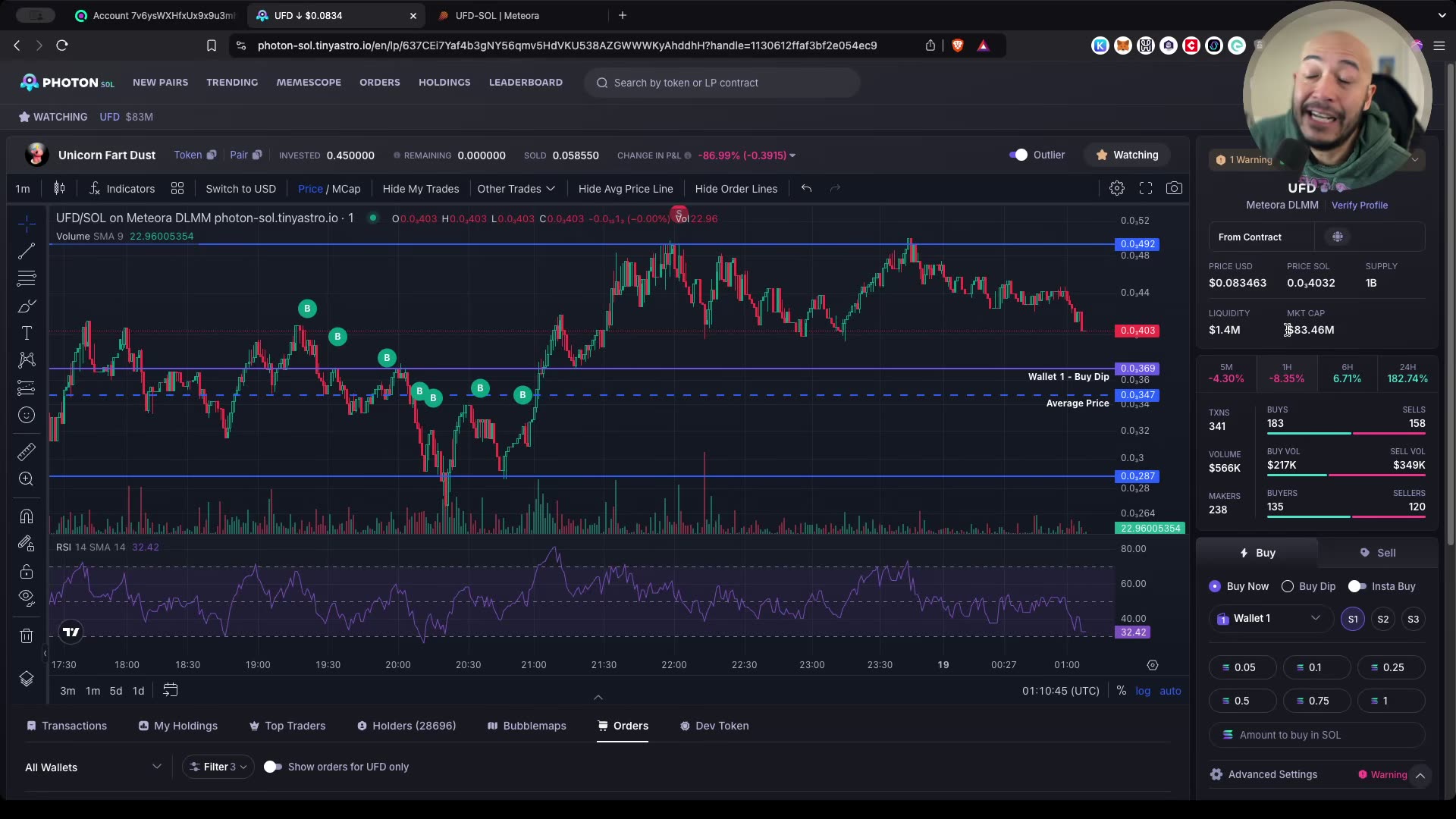 Solana Memecoin Trading Journey #01 feat. $UFD, Photon Trading Bot +  Meteora DLMMs
