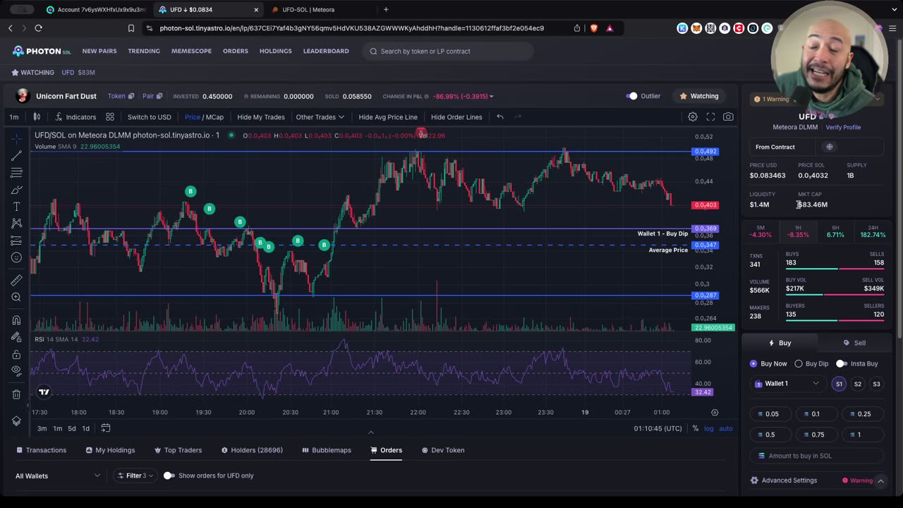 Solana Memecoin Trading Journey #01 feat. $UFD, Photon Trading Bot + Meteora DLMMs