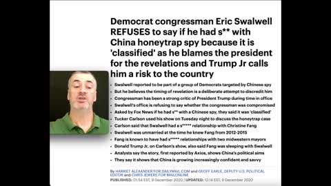 Chinese mark, Eric Swalwell, refuses to answer questions about the spy who shagged him, honeytrap